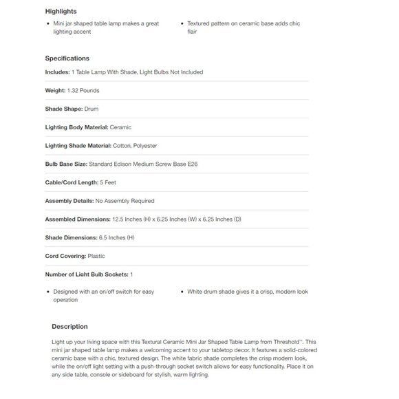 Threshold 2 Pack Textural Ceramic Mini Jar Shaped Table Desk 12.5" Lamp - Picture 4 of 5